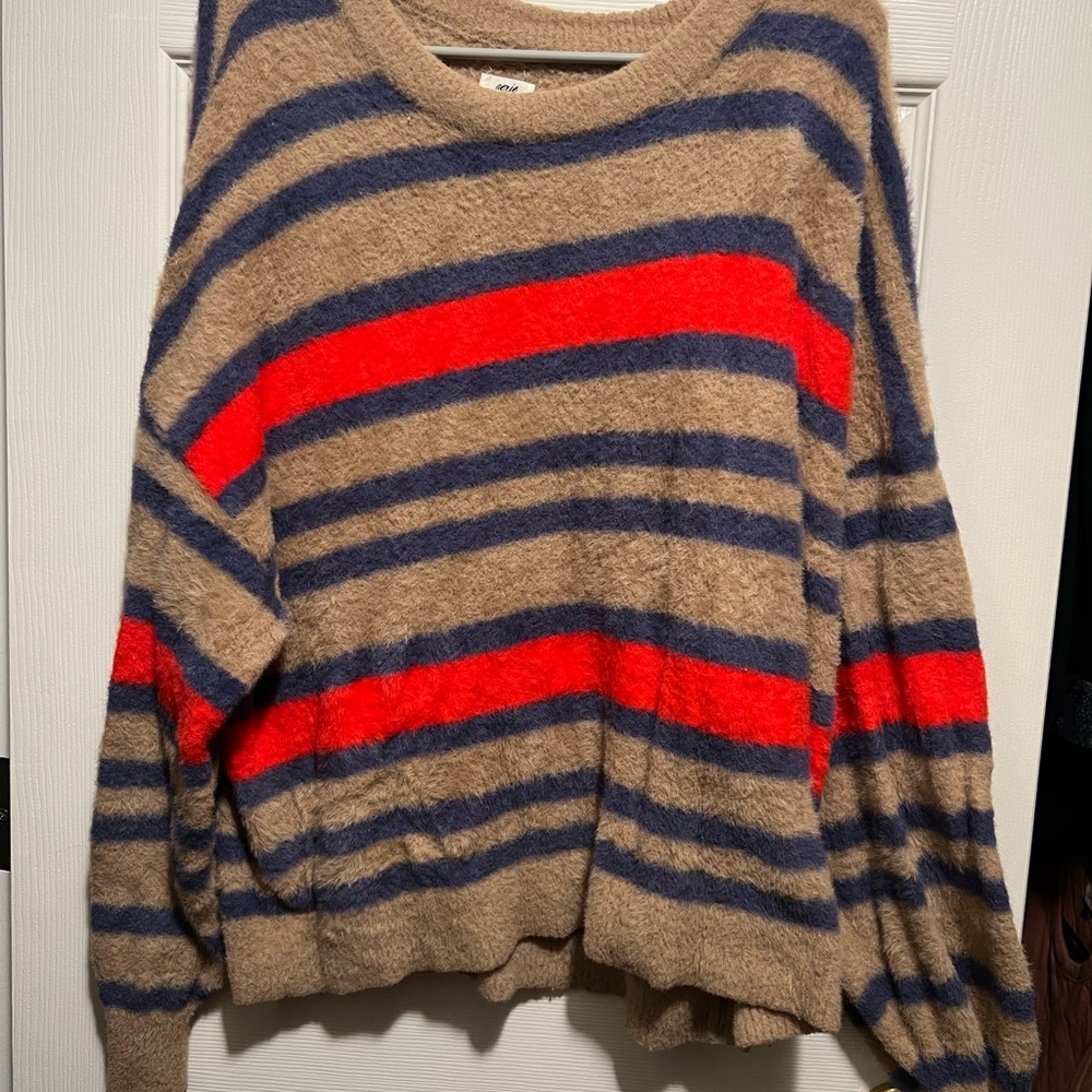 Aerie Cozy Striped Sweater - Red, Blue, and Tan